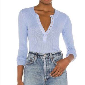 Free People Intimately Blue One Of The Girls Waffle Knit Henley Top Lounge